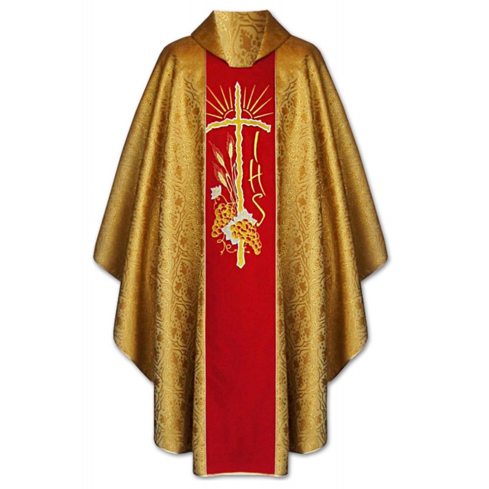 Ornat gotycki złoty miód, haftowany, materiał brokatowy (159K) - Ornaty złote/srebrne - Nowość