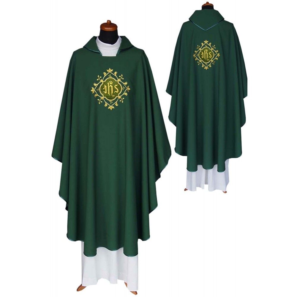 Ornat gotycki zielony, haftowany, materiał strecz (161K) - Ornaty zielone - Nowość