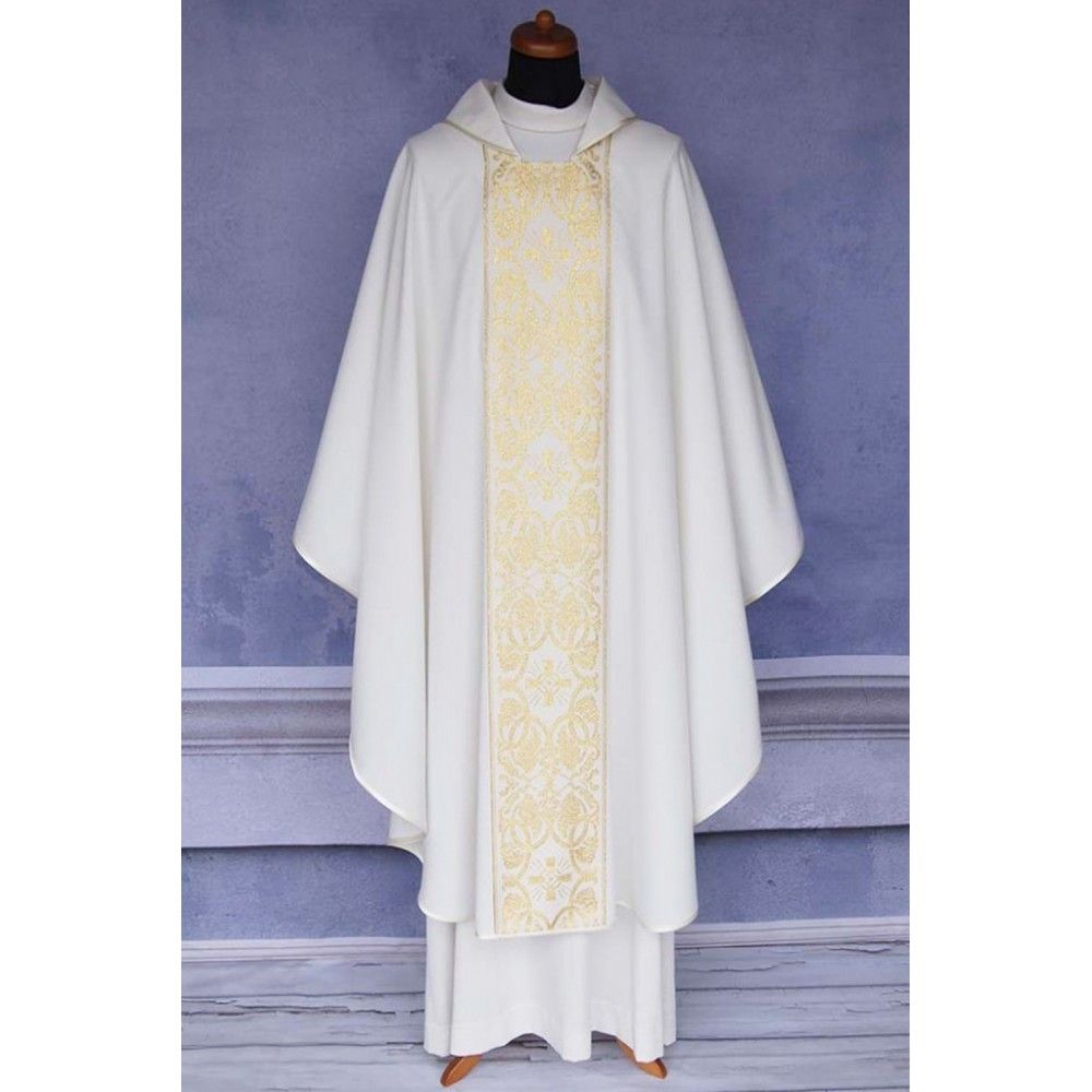 Ornat gotycki biały, pas tkany, materiał strecz (165K) - Ornaty białe/ ecru - zdjęcie 2 - Ornat gotycki biały, pas tkany, materiał strecz (165K)