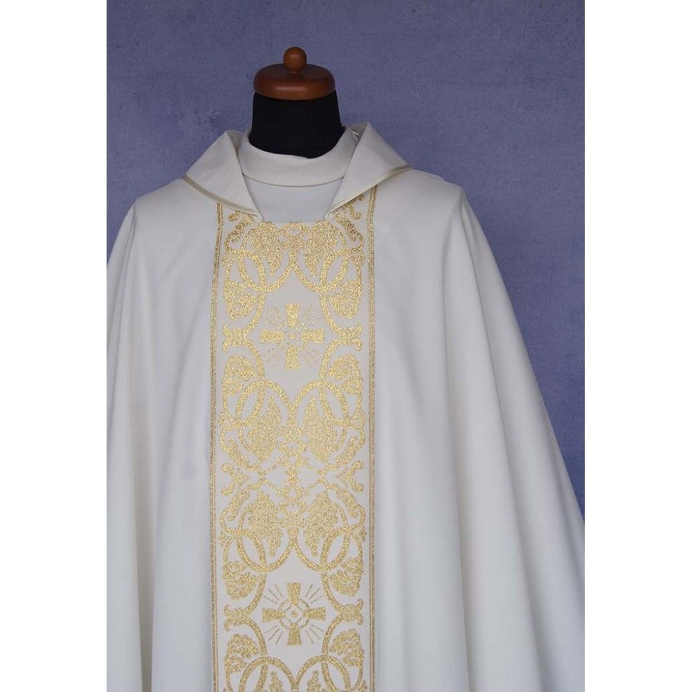 Ornat gotycki biały, pas tkany, materiał strecz (165K) - Ornaty białe/ ecru - zdjęcie 3 - Ornat gotycki biały, pas tkany, materiał strecz (165K)