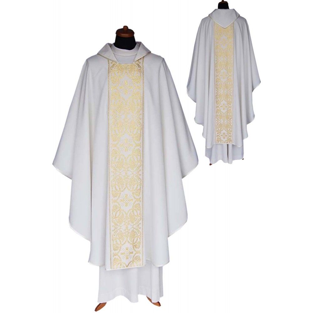 Ornat gotycki biały, pas tkany, materiał strecz (165K) - Ornaty białe/ ecru - Nowość