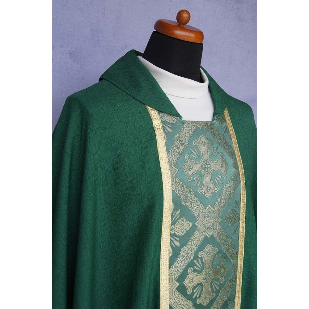 Ornat gotycki zielony, tkany pas Krzyż (168K) - Ornaty zielone - zdjęcie 2 - Ornat gotycki zielony, tkany pas Krzyż (168K)