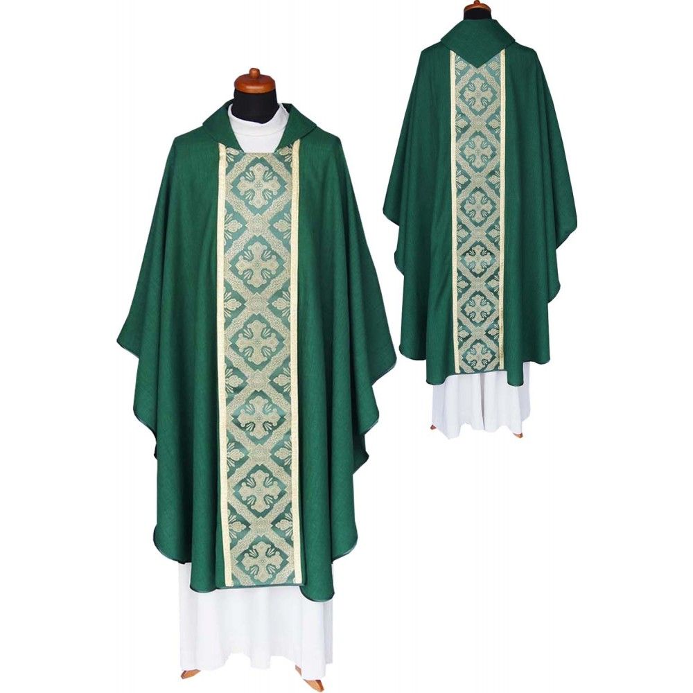 Ornat gotycki zielony, tkany pas Krzyż (168K) - Ornaty zielone - Nowość