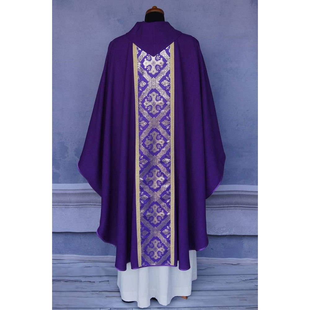 Ornat gotycki fioletowy, tkany pas Krzyż (169K) - ORNATY NA WIELKI POST - zdjęcie 2 - Ornat gotycki fioletowy, tkany pas Krzyż (169K)