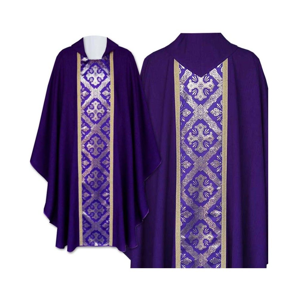 Ornat gotycki fioletowy, tkany pas Krzyż (169K) - ORNATY NA WIELKI POST - Nowość