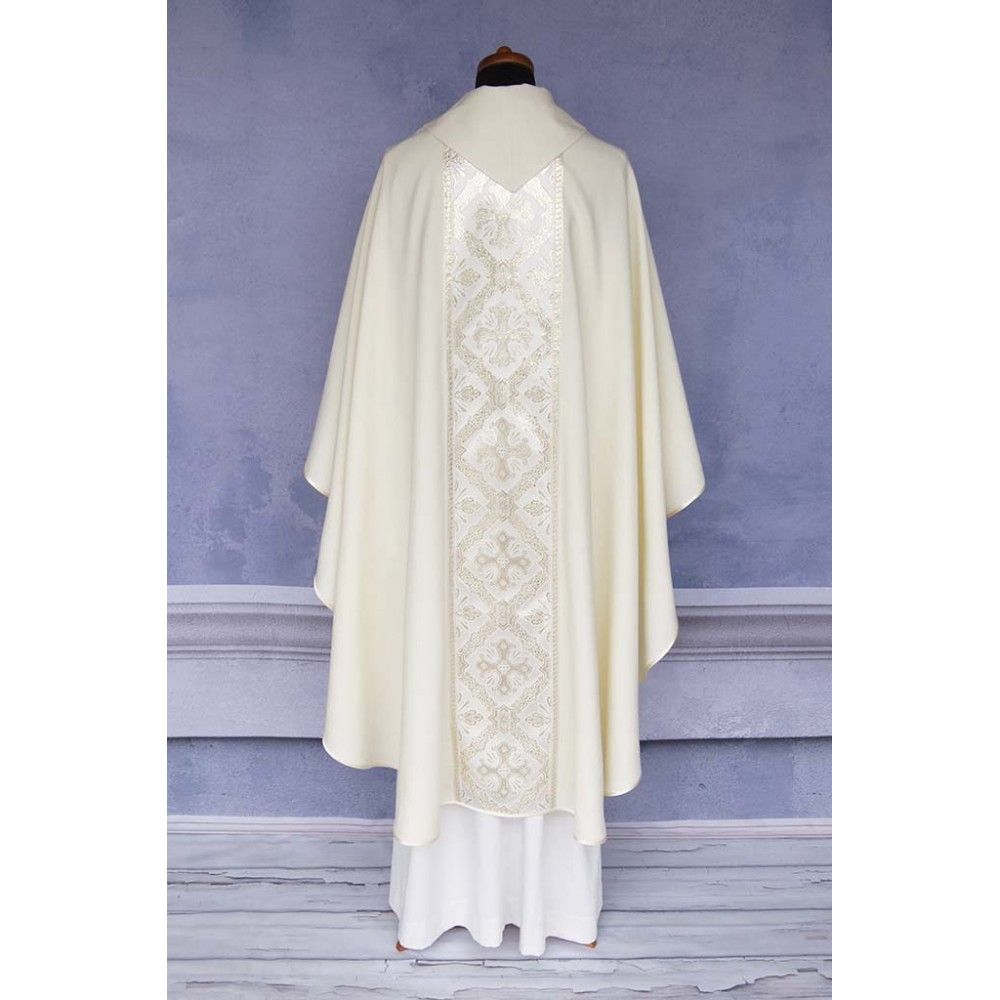 Ornat gotycki ecru, tkany pas Krzyż (170K) - Ornaty białe/ ecru - zdjęcie 2 - Ornat gotycki ecru, tkany pas Krzyż (170K)