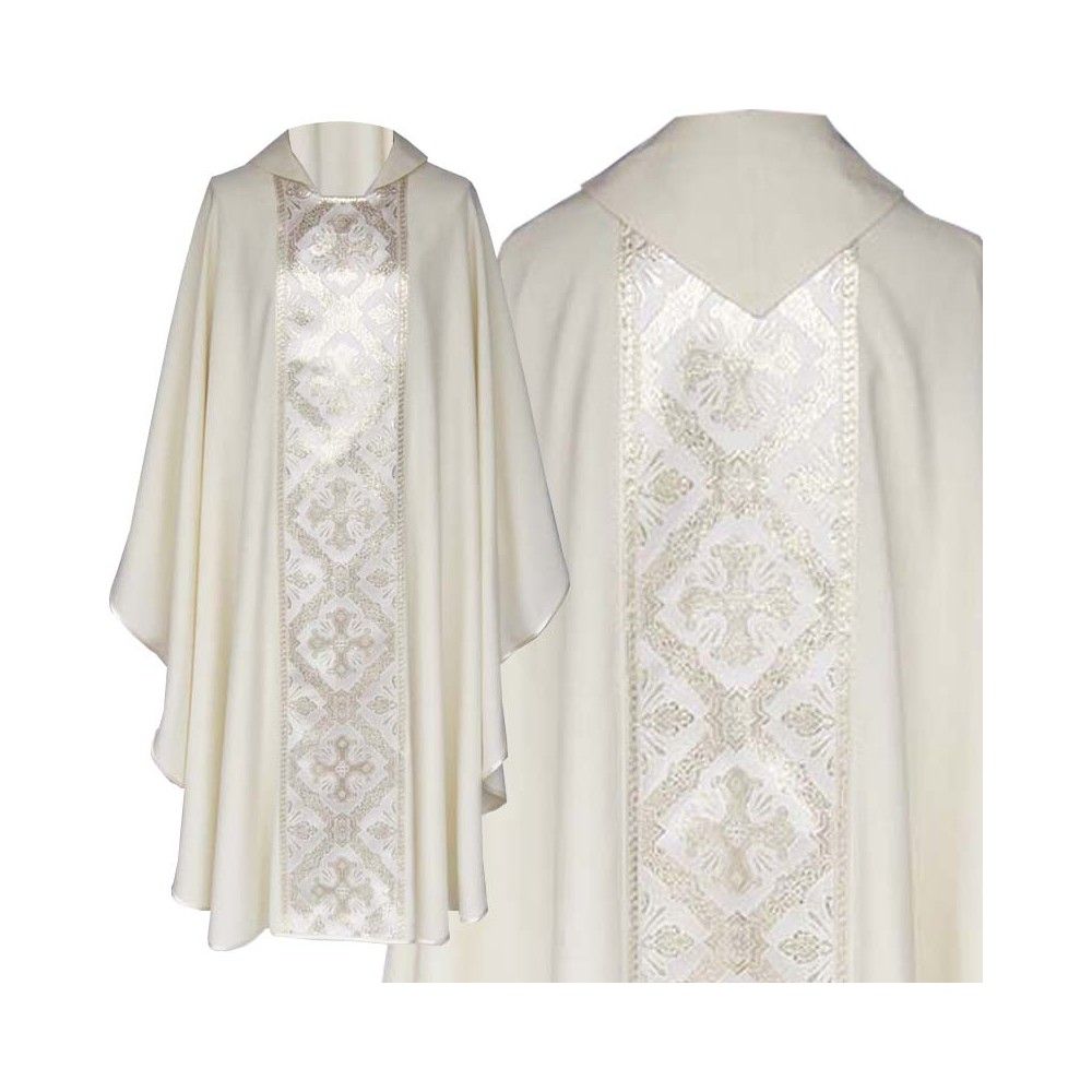 Ornat gotycki ecru, tkany pas Krzyż (170K) - Ornaty białe/ ecru - Nowość