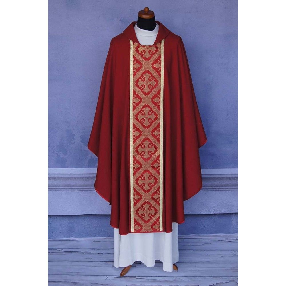 Ornat gotycki czerwony, tkany pas Krzyż (171K) - ORNATY NA WIELKI POST - zdjęcie 2 - Ornat gotycki czerwony, tkany pas Krzyż (171K)