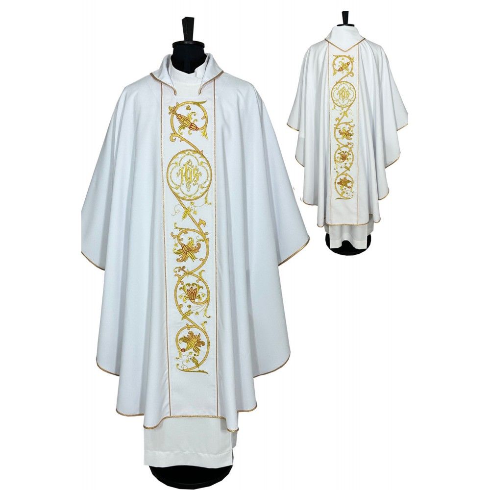 Ornat gotycki biały, haftowany, materiał strecz (175K) - Ornaty białe/ ecru - zdjęcie 3 - Ornat gotycki biały, haftowany, materiał strecz (175K)
