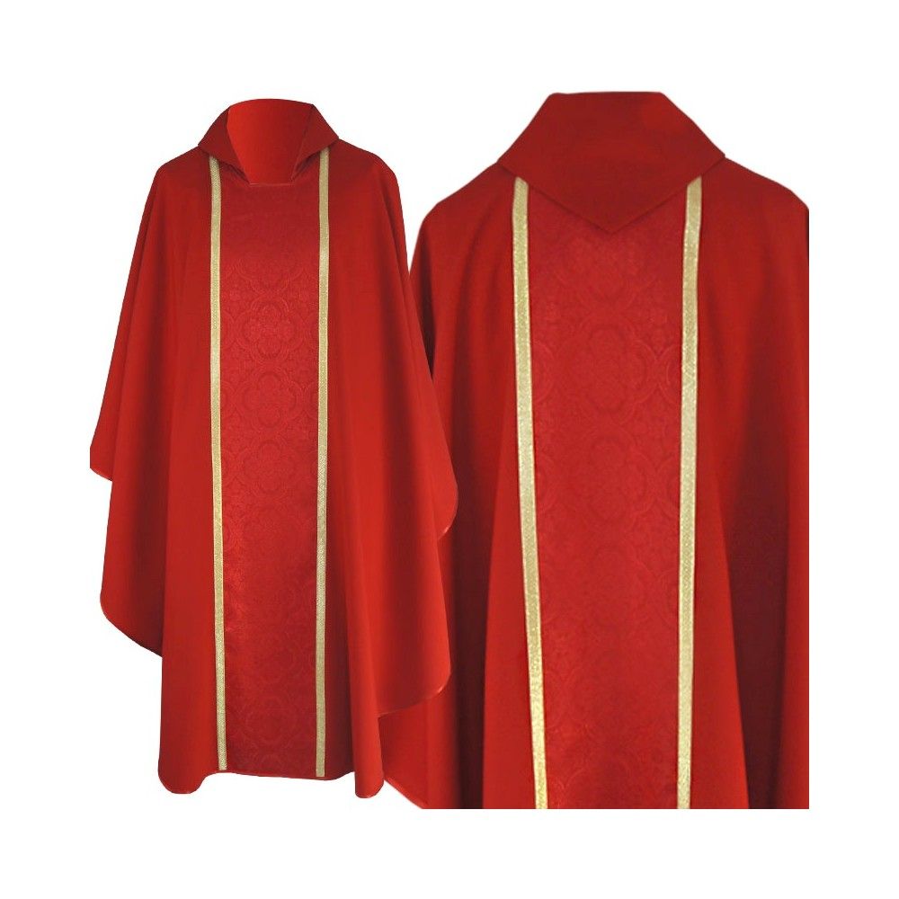 Ornat gotycki czerwony, tkanina gładka, pas żakardowy (191K) - ORNATY NA WIELKI POST - Nowość