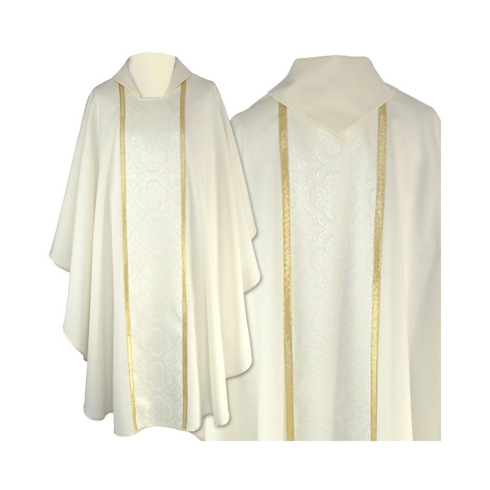 Ornat gotycki ecru, tkanina gładka, pas żakardowy (192K) - Ornaty białe/ ecru - Nowość