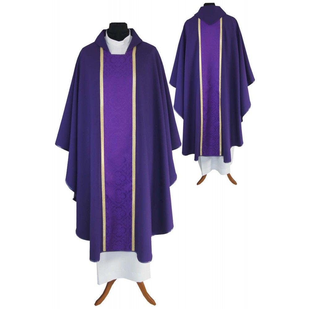 Ornat gotycki fioletowy, tkanina gładka, pas żakardowy (193K) - ORNATY NA WIELKI POST - Nowość