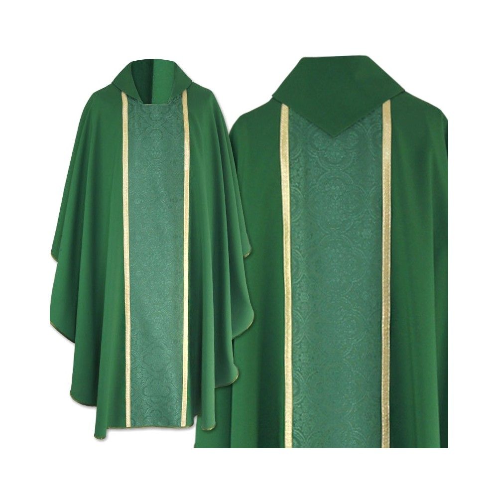 Ornat gotycki zielony, tkanina gładka, pas żakardowy (194K) - Ornaty do koncelebry - Nowość