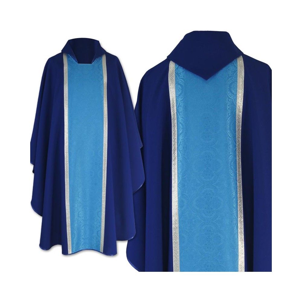 Ornat gotycki niebieski-maryjny, tkanina gładka, pas żakardowy (195K) - Ornaty Maryjne - Nowość