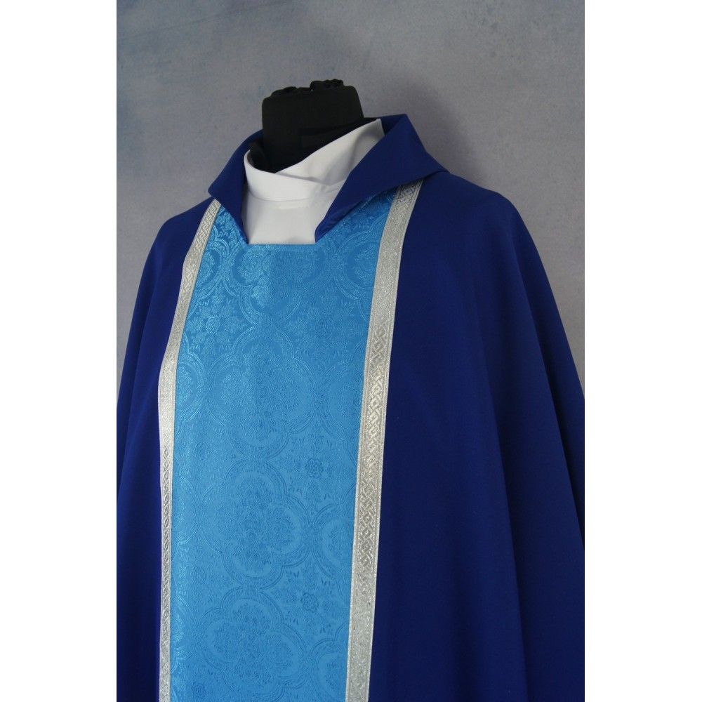 Ornat gotycki niebieski-maryjny, tkanina gładka, pas żakardowy (195K) - Ornaty Maryjne - zdjęcie 2 - Ornat gotycki niebieski-maryjny, tkanina gładka, pas żakardowy (195K)