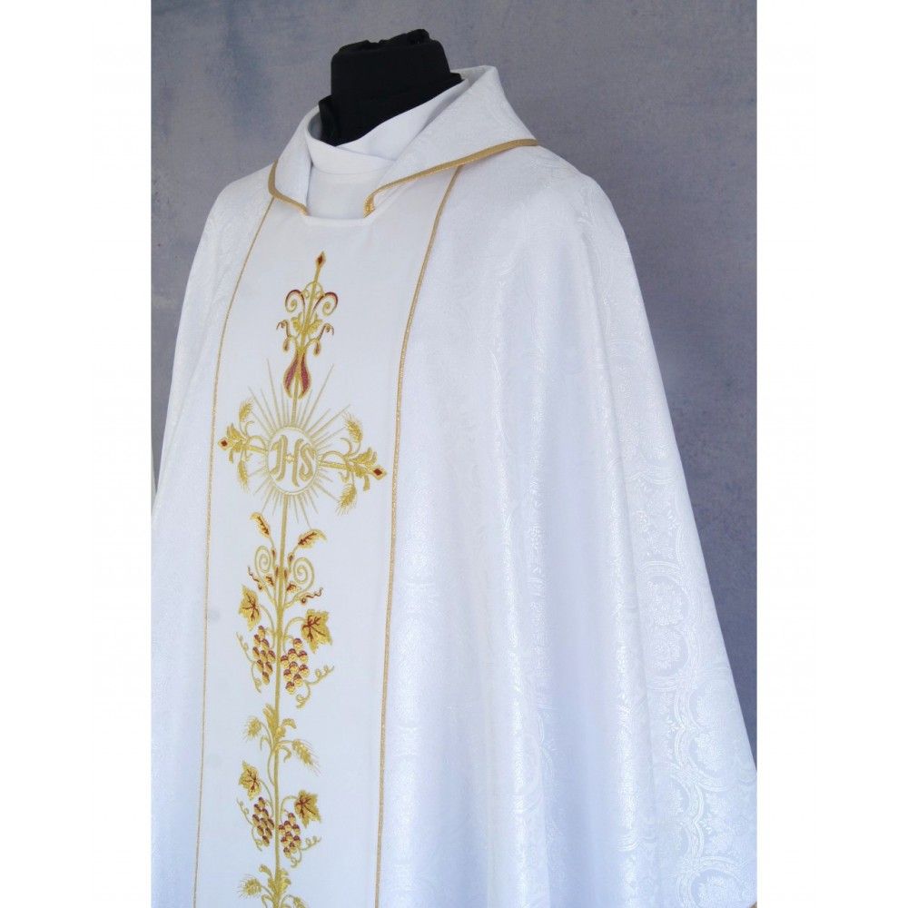 Ornat gotycki biały, tkanina żakardowa, pas haftowany (196K) - Ornaty białe/ ecru - zdjęcie 4 - Ornat gotycki biały, tkanina żakardowa, pas haftowany (196K)