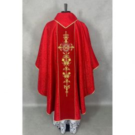 Ornat gotycki czerwony, tkanina żakardowa, pas haftowany (197K) - ORNATY NA WIELKI POST - zdjęcie 2 - Ornat gotycki czerwony, tkanina żakardowa, pas haftowany (197K)