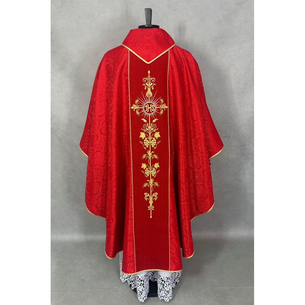 Ornat gotycki czerwony, tkanina żakardowa, pas haftowany (197K) - ORNATY NA WIELKI POST - zdjęcie 2 - Ornat gotycki czerwony, tkanina żakardowa, pas haftowany (197K)