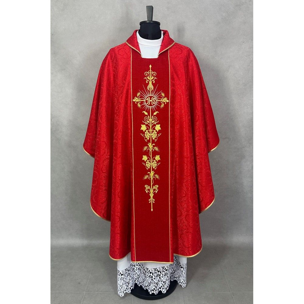 Ornat gotycki czerwony, tkanina żakardowa, pas haftowany (197K) - ORNATY NA WIELKI POST - zdjęcie 3 - Ornat gotycki czerwony, tkanina żakardowa, pas haftowany (197K)