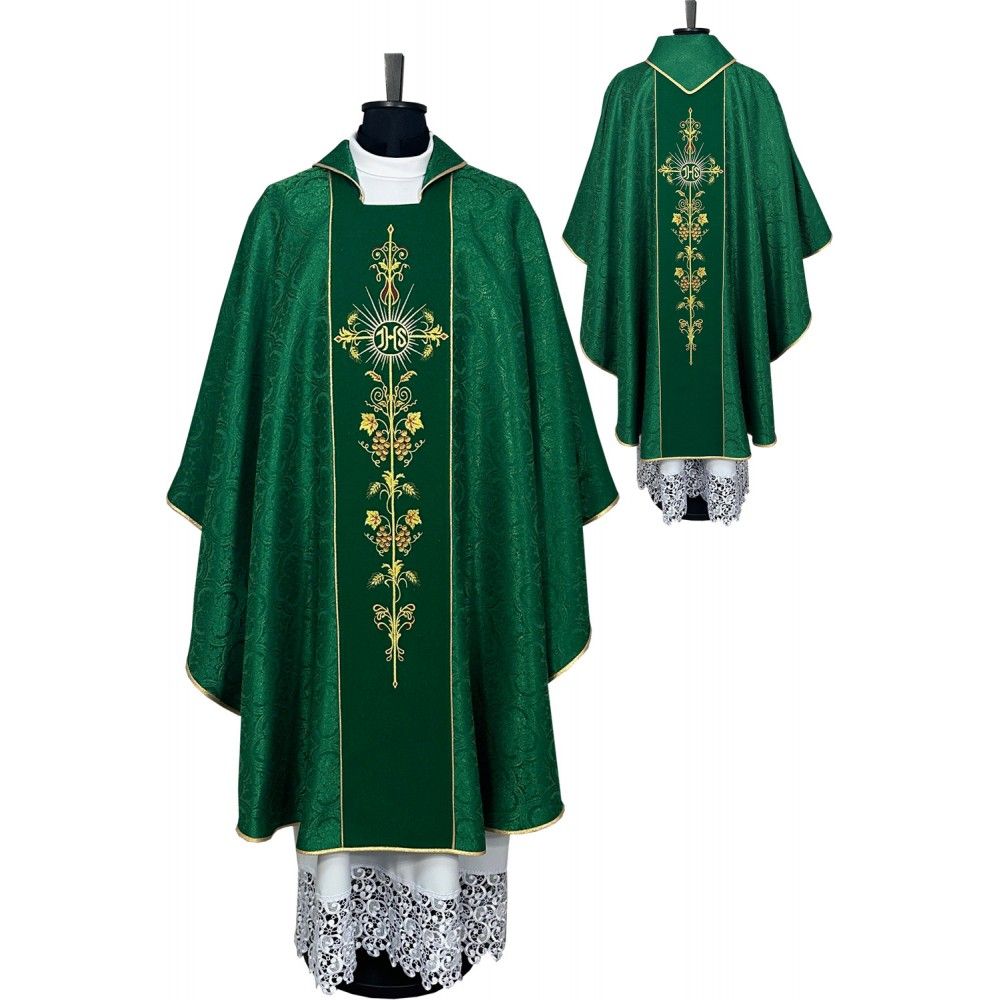 Ornat gotycki zielony, tkanina żakardowa, pas haftowany (200K) - Ornaty zielone - Nowość