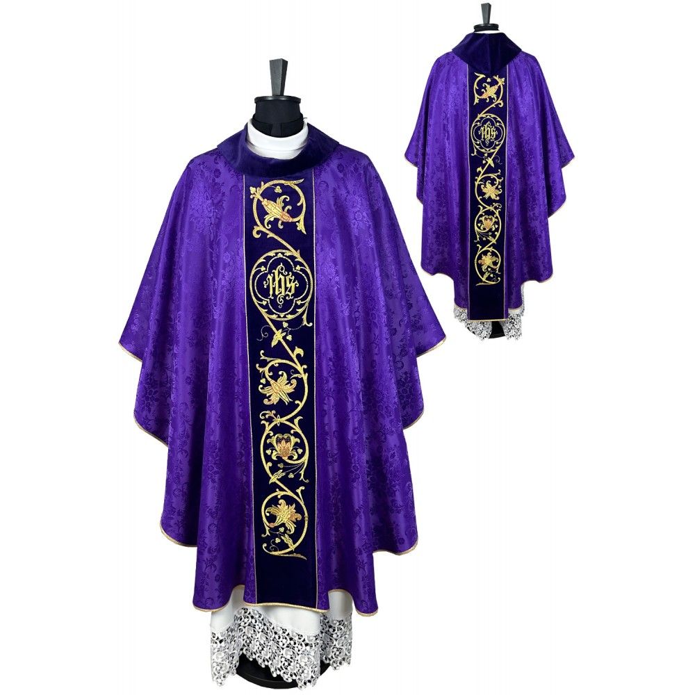 Ornat gotycki fioletowy, haftowany pas aksamit (205K) - ORNATY NA WIELKI POST - Nowość