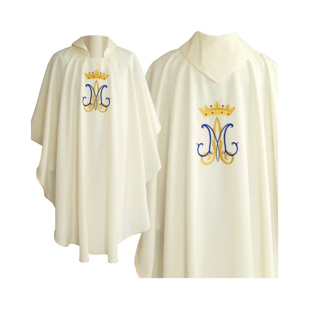 Ornat maryjny ecru, haftowany, materiał strecz (208K) - Ornaty Maryjne - Nowość