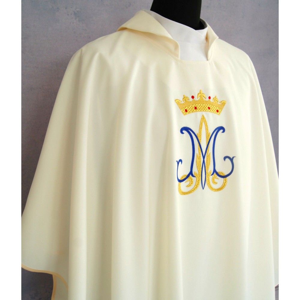 Ornat maryjny ecru, haftowany, materiał strecz (208K) - Ornaty Maryjne - zdjęcie 2 - Ornat maryjny ecru, haftowany, materiał strecz (208K)