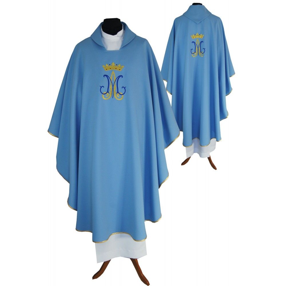 Ornat maryjny niebieski, haftowany, materiał strecz (209K) - Ornaty Maryjne - Nowość