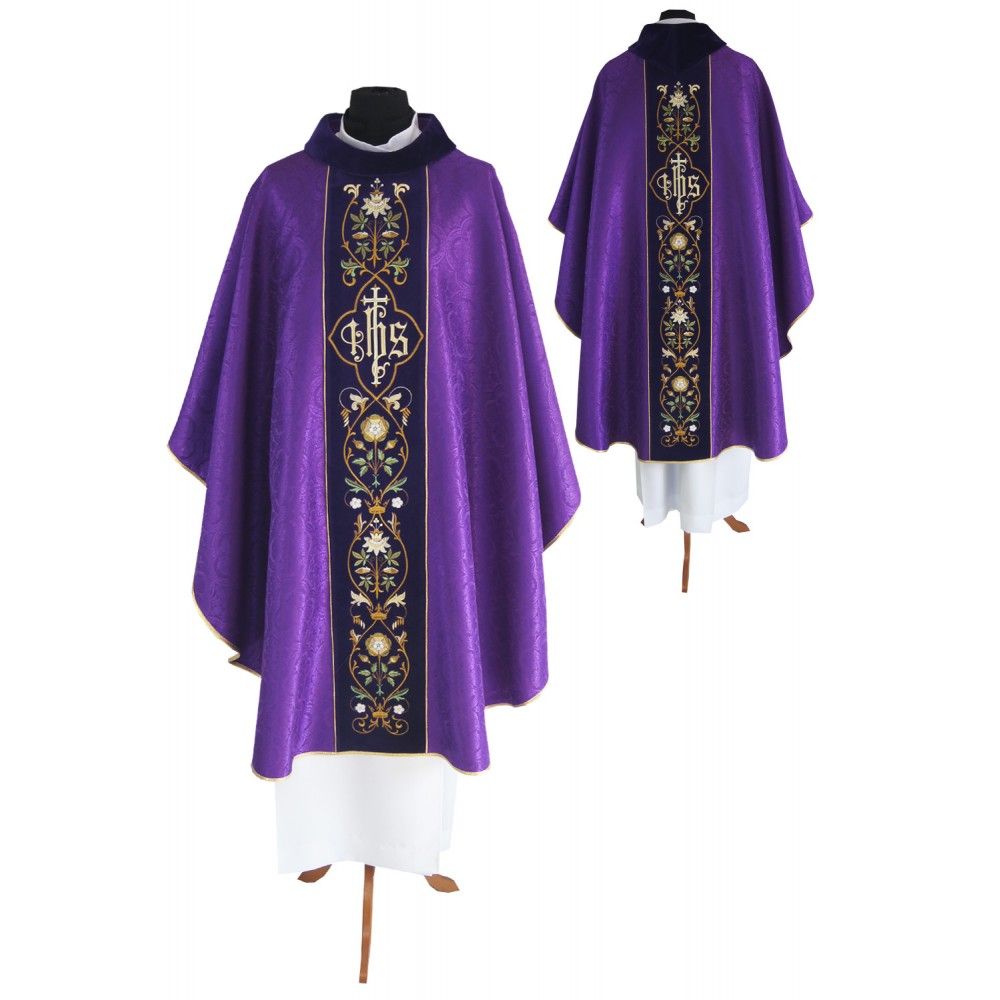 Ornat gotycki fioletowy, haftowany pas aksamit (210K) - ORNATY NA WIELKI POST - Nowość