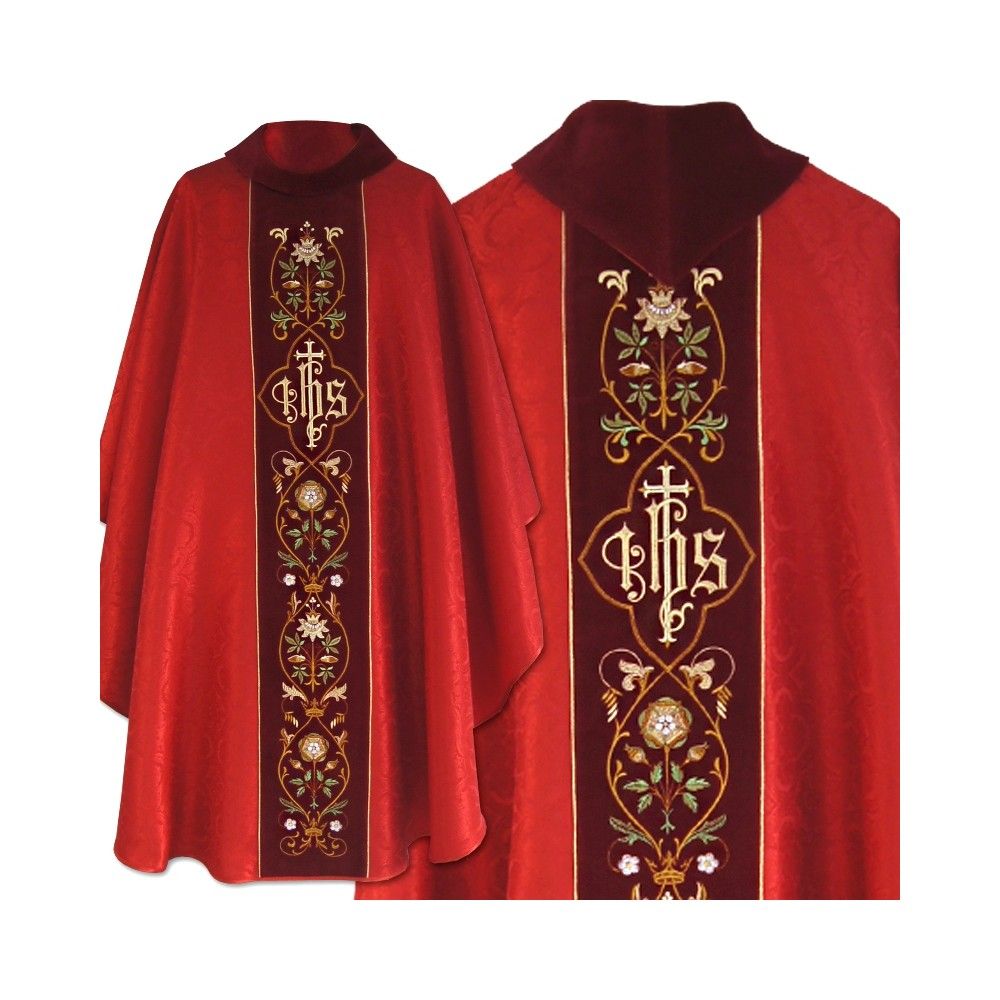 Ornat gotycki czerwony, haftowany pas aksamit (211K) - ORNATY NA WIELKI POST - Nowość