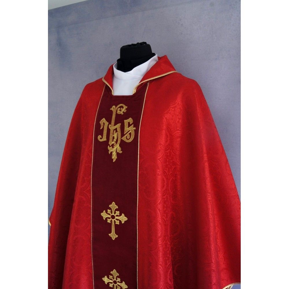 Ornat gotycki czerwony, tkanina żakardowa, aksamitny pas haftowany (214K) - ORNATY NA WIELKI POST - zdjęcie 2 - Ornat gotycki czerwony, tkanina żakardowa, aksamitny pas haftowany (214K)