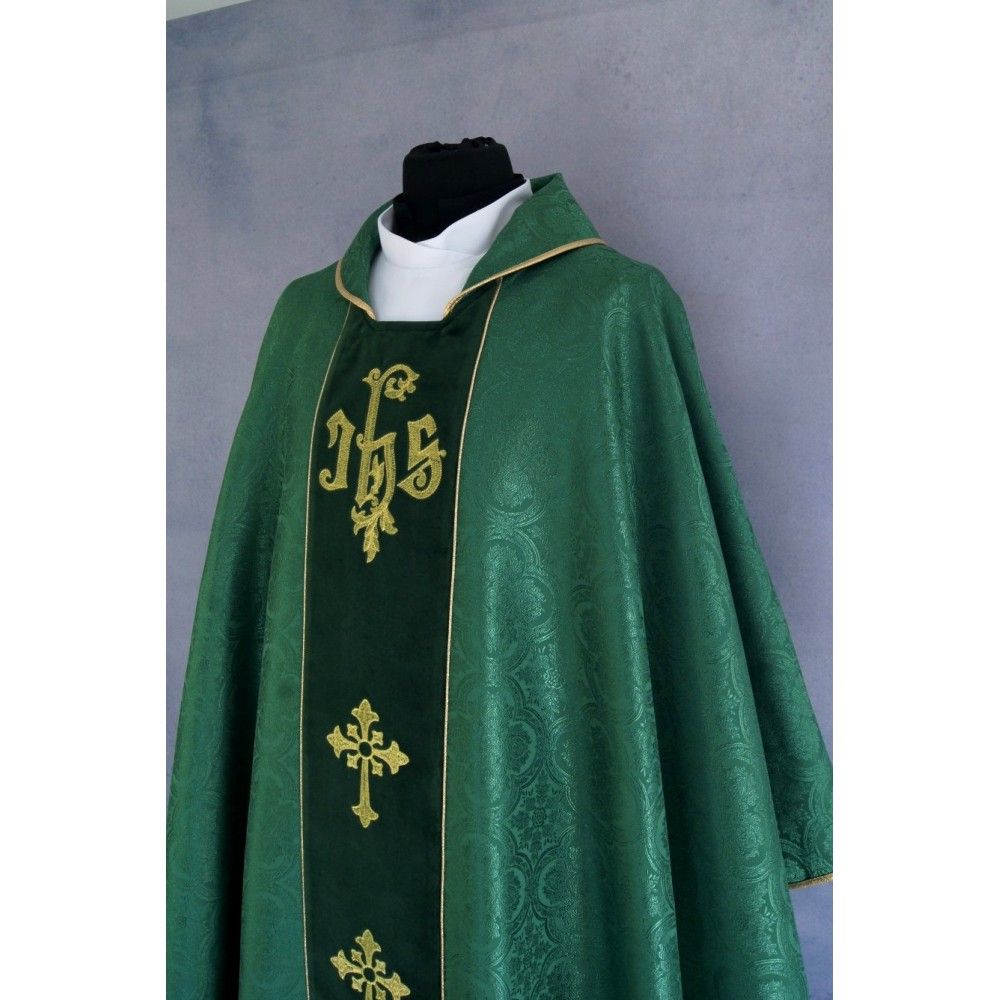 Ornat gotycki zielony, tkanina żakardowa, aksamitny pas haftowany (216K) - Ornaty zielone - zdjęcie 2 - Ornat gotycki zielony, tkanina żakardowa, aksamitny pas haftowany (216K)