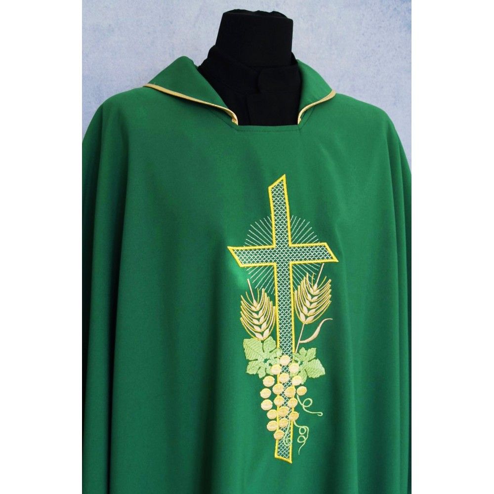 Ornat gotycki zielony, tkanina gładka, haftowany (217K) - Ornaty zielone - zdjęcie 2 - Ornat gotycki zielony, tkanina gładka, haftowany (217K)