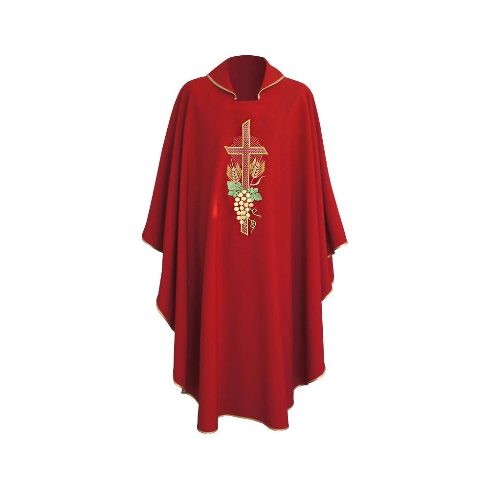 Ornat gotycki czerwony, tkanina gładka, haftowany (218K) - ORNATY NA WIELKI POST - Nowość