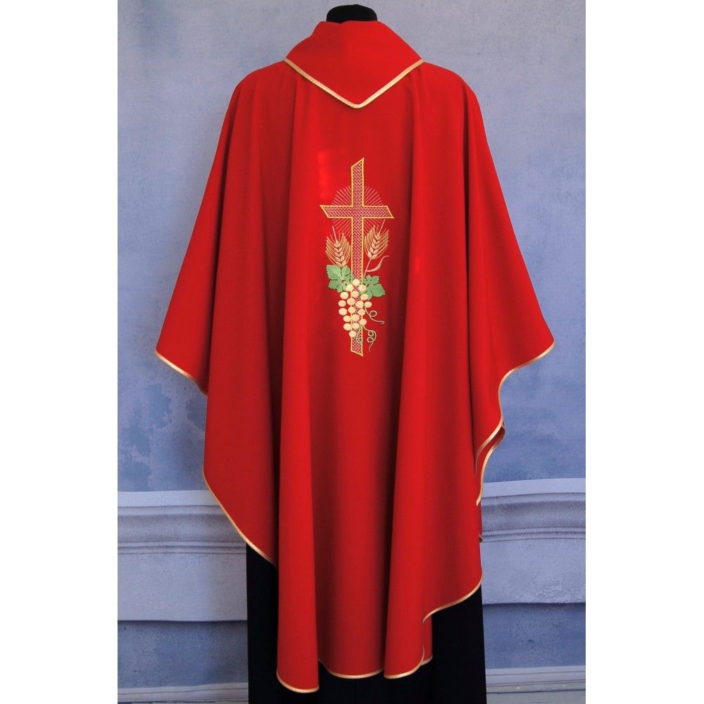 Ornat gotycki czerwony, tkanina gładka, haftowany (218K) - ORNATY NA WIELKI POST - zdjęcie 2 - Ornat gotycki czerwony, tkanina gładka, haftowany (218K)