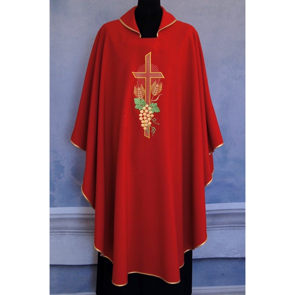 Ornat gotycki czerwony, tkanina gładka, haftowany (218K) - ORNATY NA WIELKI POST - zdjęcie 3 - Ornat gotycki czerwony, tkanina gładka, haftowany (218K)