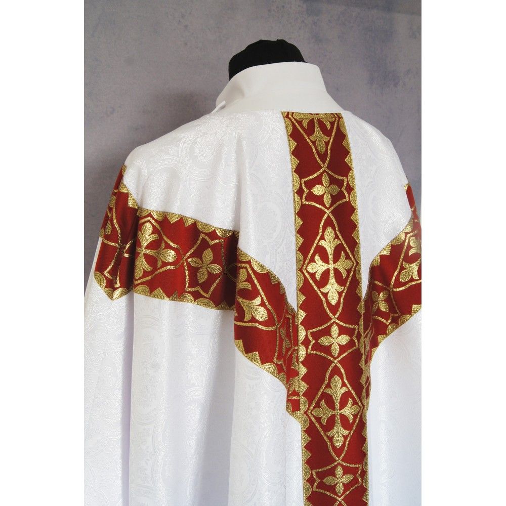 Ornat semi gotycki + stuła, kolor biały, pasy tkane (38K) - Ornaty Semi Gotyckie - zdjęcie 2 - Ornat semi gotycki + stuła, kolor biały, pasy tkane (38K)