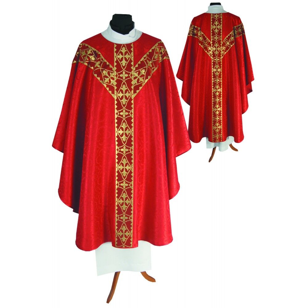 Ornat semi gotycki + stuła, kolor czerwony, pasy tkane (39K) - ORNATY NA WIELKI POST - Nowość