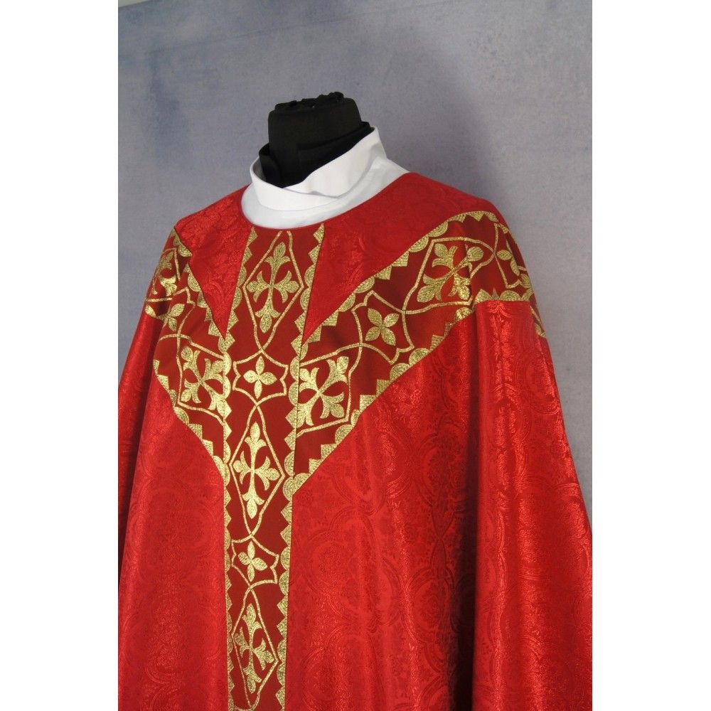 Ornat semi gotycki + stuła, kolor czerwony, pasy tkane (39K) - ORNATY NA WIELKI POST - zdjęcie 2 - Ornat semi gotycki + stuła, kolor czerwony, pasy tkane (39K)