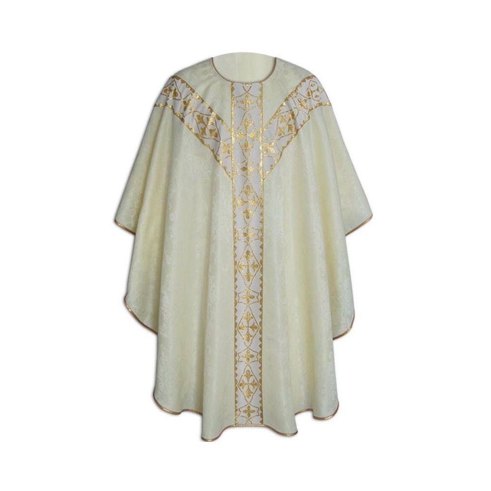 Ornat semi gotycki + stuła, kolor ecru, pasy tkane (39K) - Ornaty Semi Gotyckie - Nowość