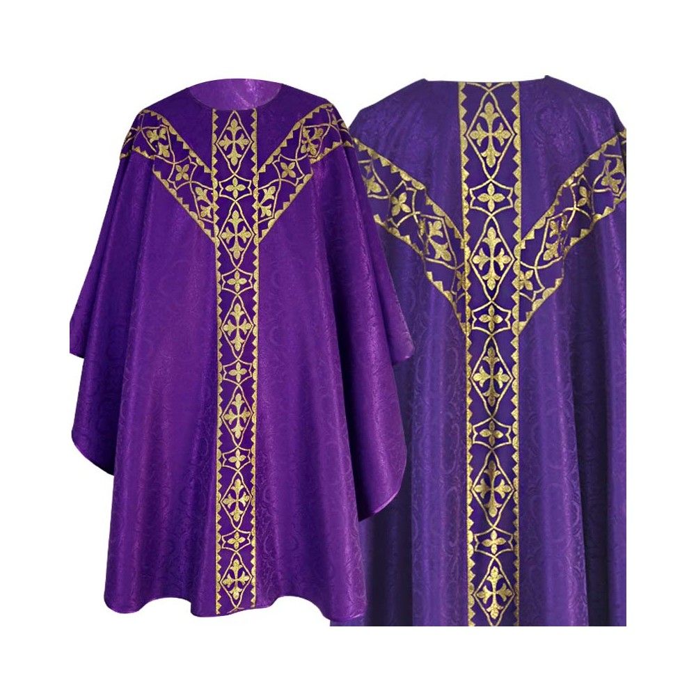 Ornat semi gotycki + stuła, kolor fioletowy, pasy tkane (40K) - ORNATY NA WIELKI POST - Nowość