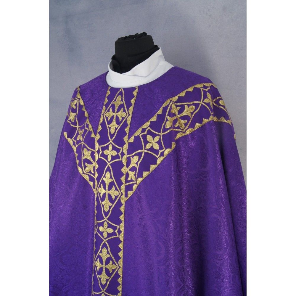 Ornat semi gotycki + stuła, kolor fioletowy, pasy tkane (40K) - ORNATY NA WIELKI POST - zdjęcie 2 - Ornat semi gotycki + stuła, kolor fioletowy, pasy tkane (40K)