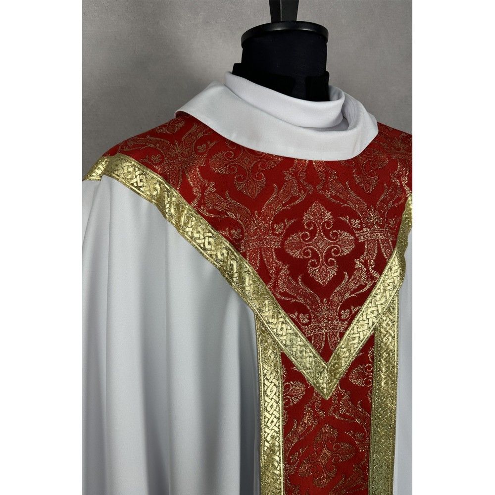 Ornat semi gotycki + stuła, kolor biały, tkane pasy (46K) - Ornaty Semi Gotyckie - zdjęcie 2 - Ornat semi gotycki + stuła, kolor biały, tkane pasy (46K)