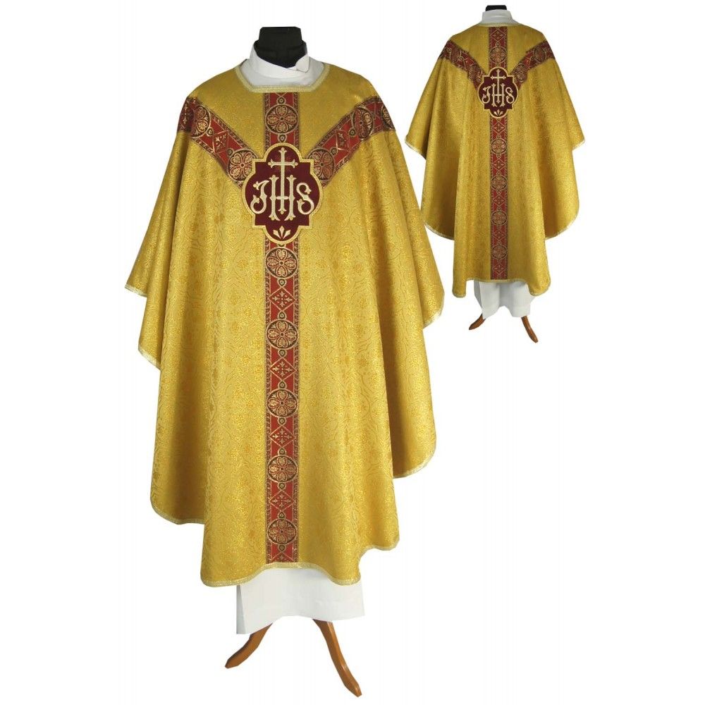 Ornat semi gotycki + stuła, kolor złoty, tkane pasy (47K) - Ornaty Semi Gotyckie - Nowość
