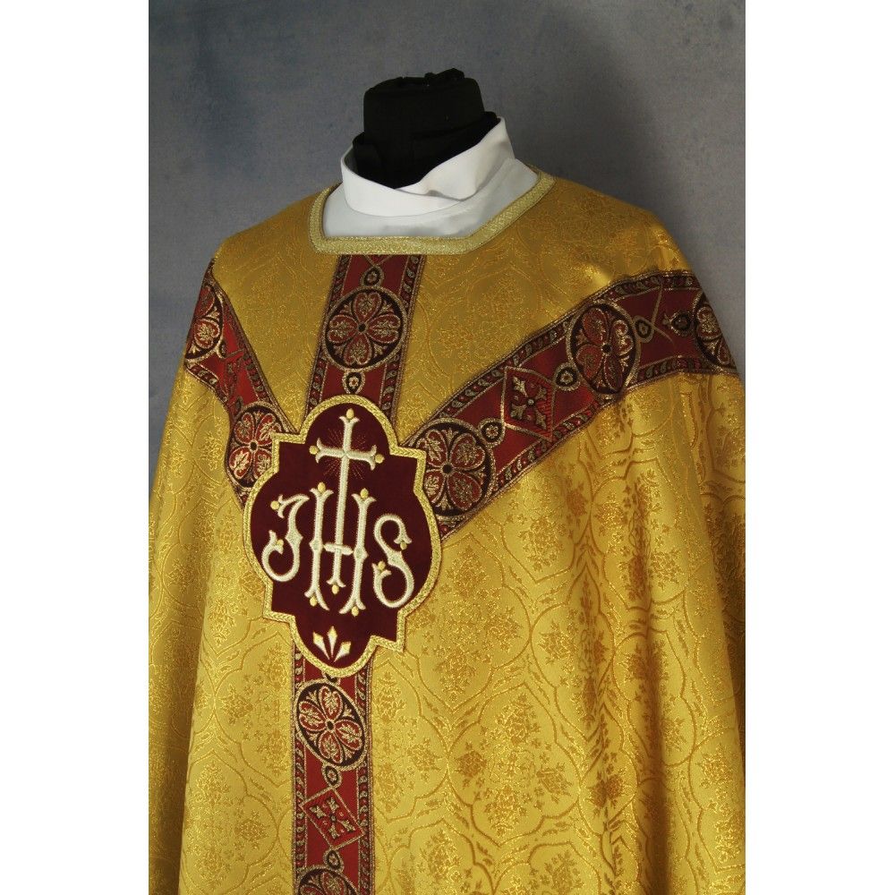 Ornat semi gotycki + stuła, kolor złoty, tkane pasy (47K) - Ornaty Semi Gotyckie - zdjęcie 2 - Ornat semi gotycki + stuła, kolor złoty, tkane pasy (47K)