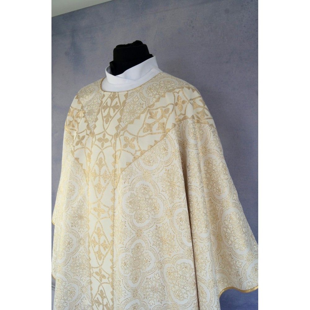 Ornat semi gotycki + stuła, kolor złote wzory, tkane pasy (50K) - Ornaty Semi Gotyckie - zdjęcie 3 - Ornat semi gotycki + stuła, kolor złote wzory, tkane pasy (50K)