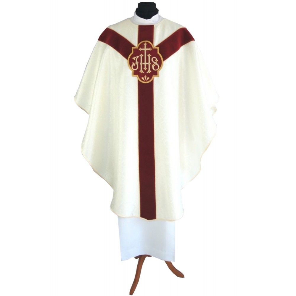 Ornat semi gotycki + stuła, kolor ecru, aksamitny pas (53K) - Ornaty Semi Gotyckie - Nowość