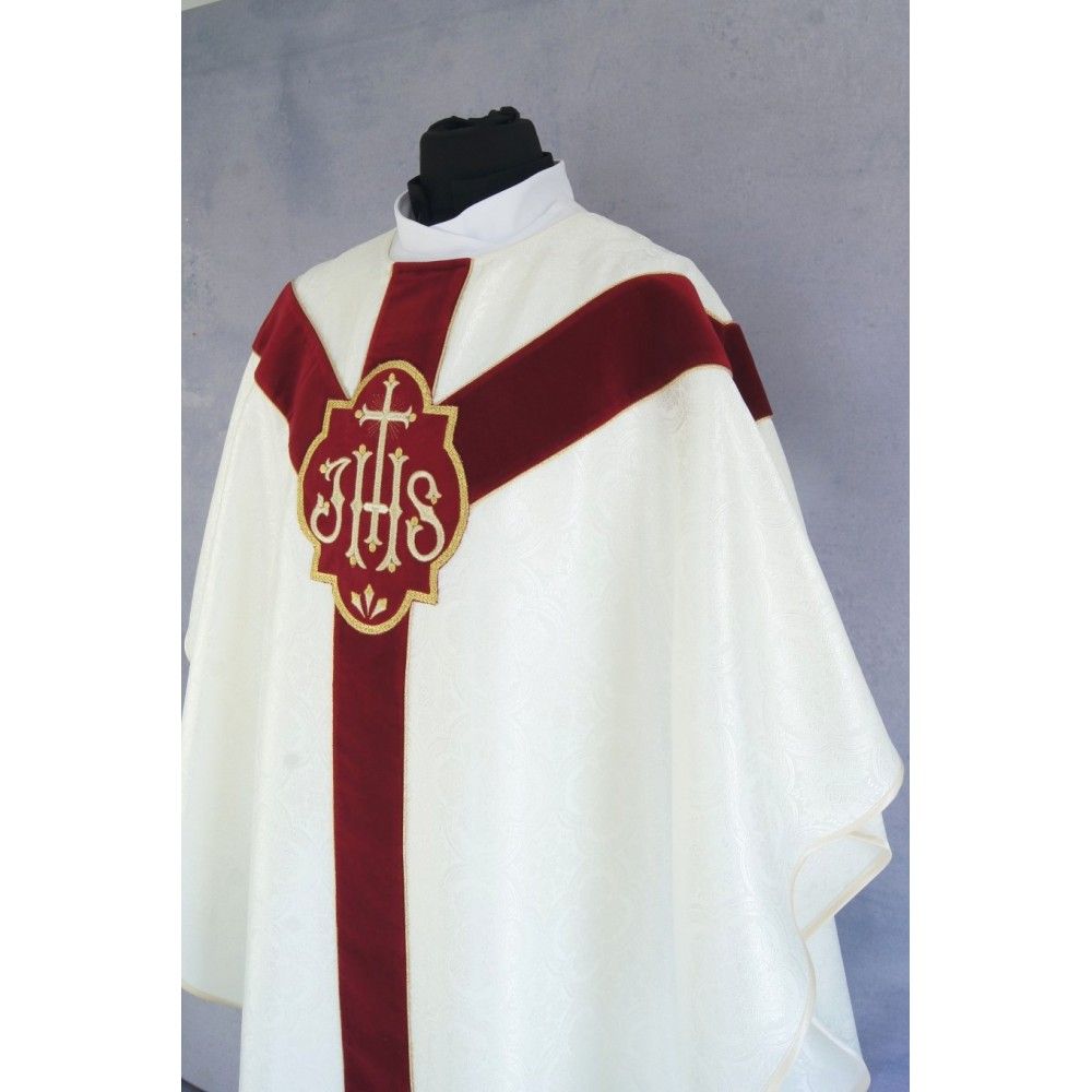 Ornat semi gotycki + stuła, kolor ecru, aksamitny pas (53K) - Ornaty Semi Gotyckie - zdjęcie 2 - Ornat semi gotycki + stuła, kolor ecru, aksamitny pas (53K)