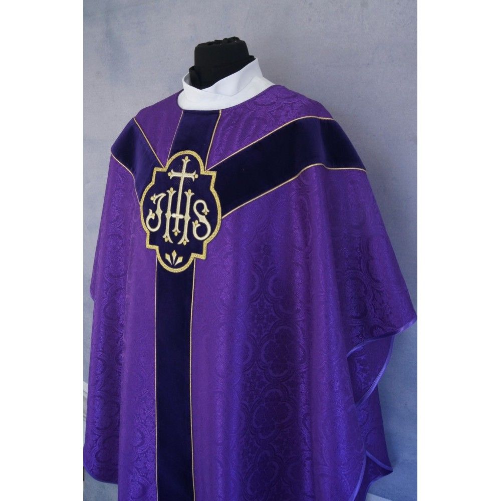 Ornat semi gotycki + stuła, kolor fioletowy, aksamitny pas (55K) - ORNATY NA WIELKI POST - zdjęcie 2 - Ornat semi gotycki + stuła, kolor fioletowy, aksamitny pas (55K)