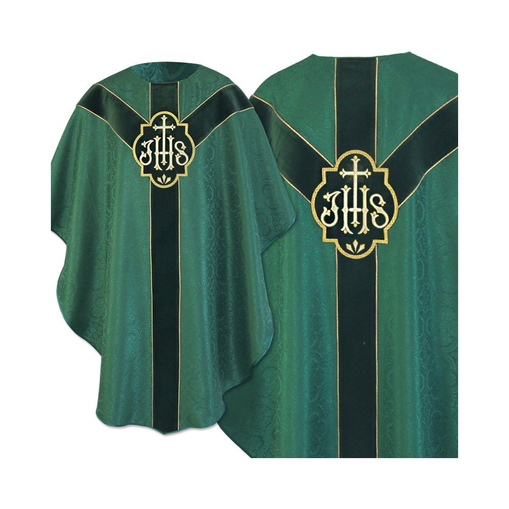Ornat semi gotycki + stuła, kolor zielony, aksamitny pas (56K) - Ornaty Semi Gotyckie - Nowość